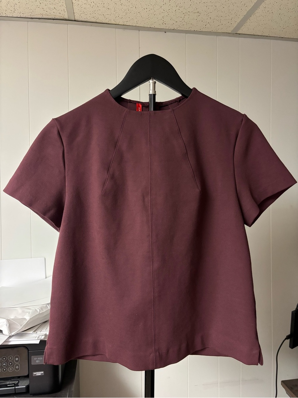 SPANX Short-Sleeve Crewneck Blouse in Deep Burgundy